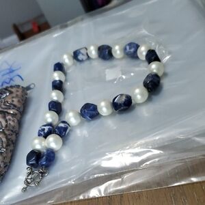 Elegant Blue and White Beaded Bracelet